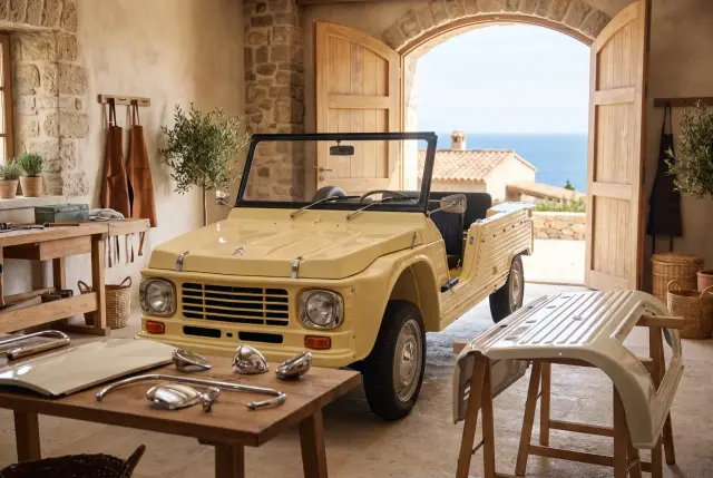 Restauración de Citroën Mehari clásico en taller mediterráneo — Retro Rides Ibiza
